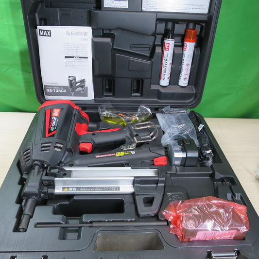 [送料無料] キレイ！バッテリー2個！付属品付き☆MAX マックス ピン 打機 ガス ネイラ GS-738C2 電動 工具 ピン 打ち機 13～38mm☆