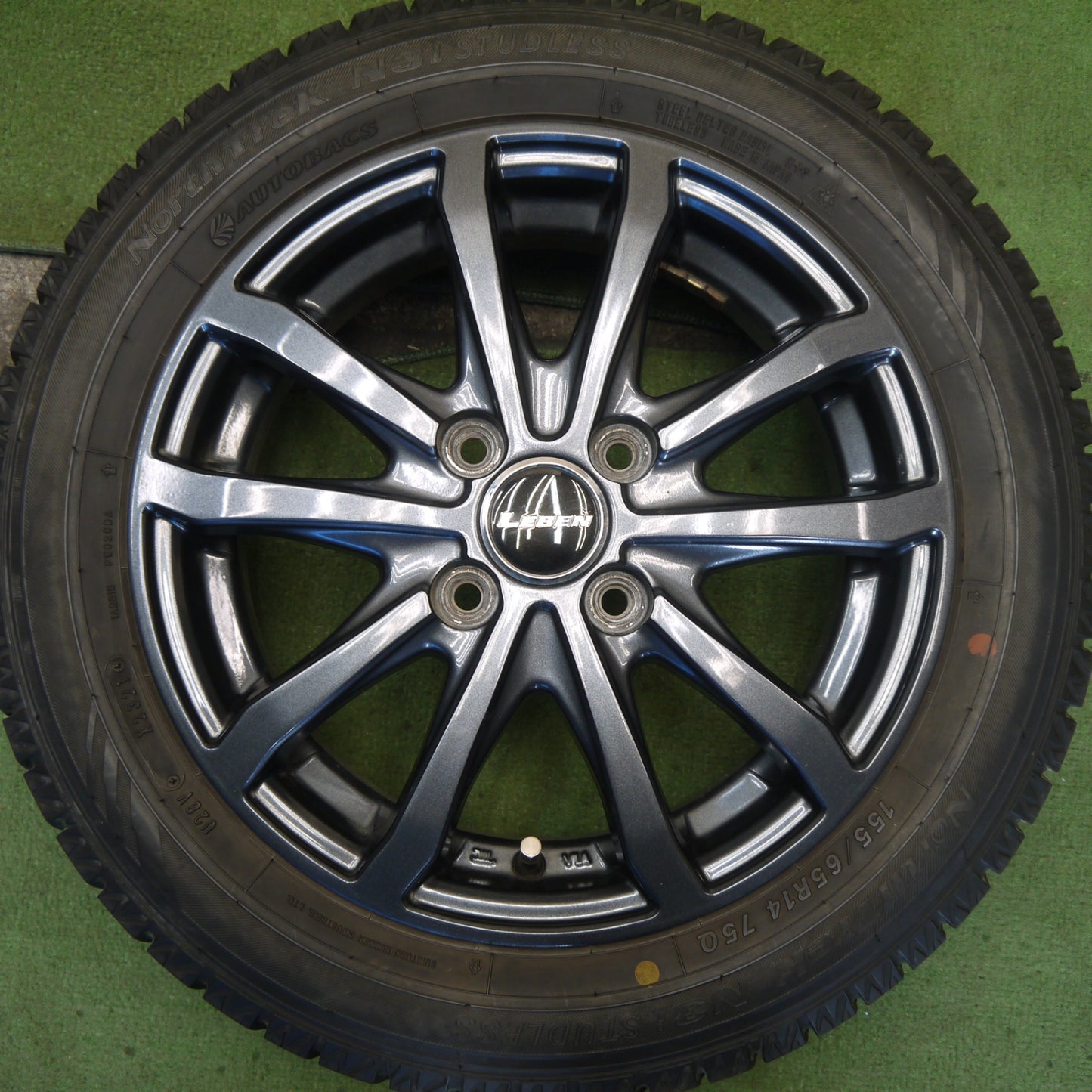 バリ溝！キレイ！8.5分◎スタッドレス 155/65R14 オートバックス ノーストレック N3i LEBEN レーベン 14インチ PCD100/4H◎6081806Hス