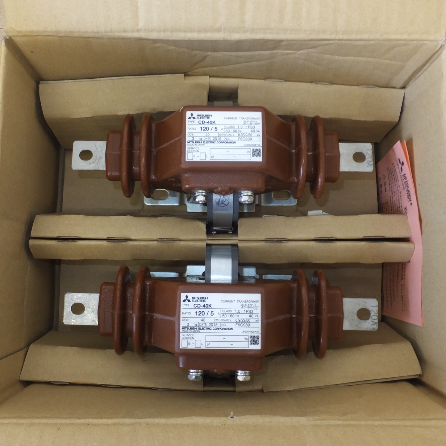 [送料無料] 未使用★三菱電機 MITSUBISHI 計器用変成器 変流器 電力管理用計器 CD-40K　RATIO 120/5A　2個入★