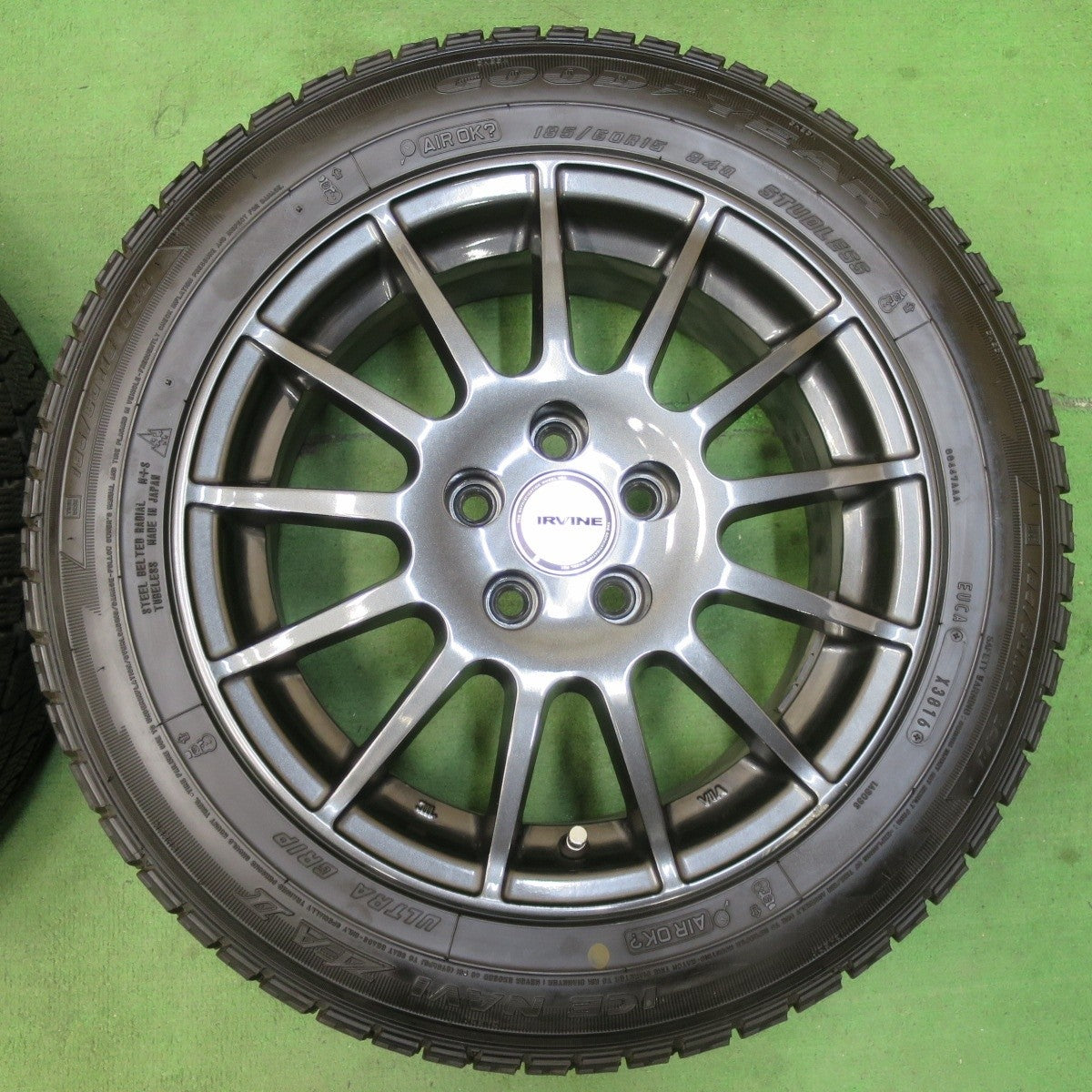 バリ溝！キレイ！9分★アウディ ワーゲン等 IRVINE F01 185/60R15 スタッドレス グッドイヤー アイスナビ ZEA2 アーヴィン 15インチ PCD100/5H★5031702イス