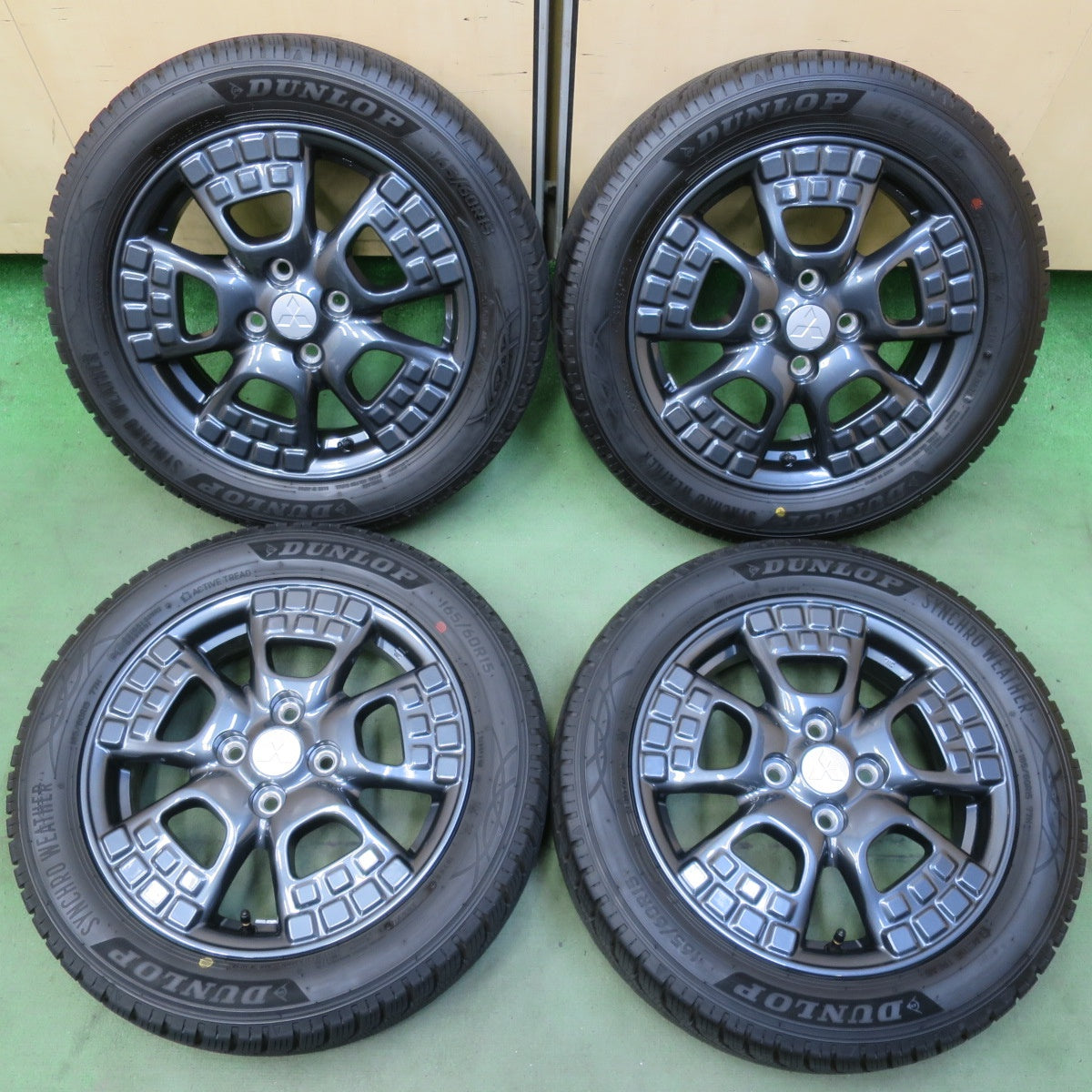 新車外し！25年！ほぼ未使用◎三菱 デリカ ミニ 4WD BA6A 純正 165/60R15 ダンロップ SYNCHRO WEATHER オールシーズン シンクロウェザー 15インチ PCD100/4H◎6062002イス