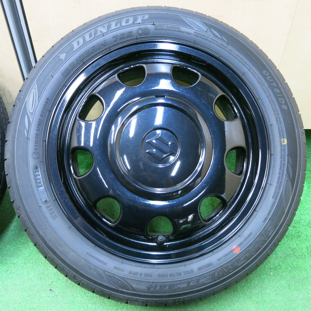 *送料無料* 新車外し！22年★スズキ スペーシア ベース XF 純正 155/65R14 ダンロップ エナセーブ EC300+ 14インチ PCD100/4H★4041110イノ
