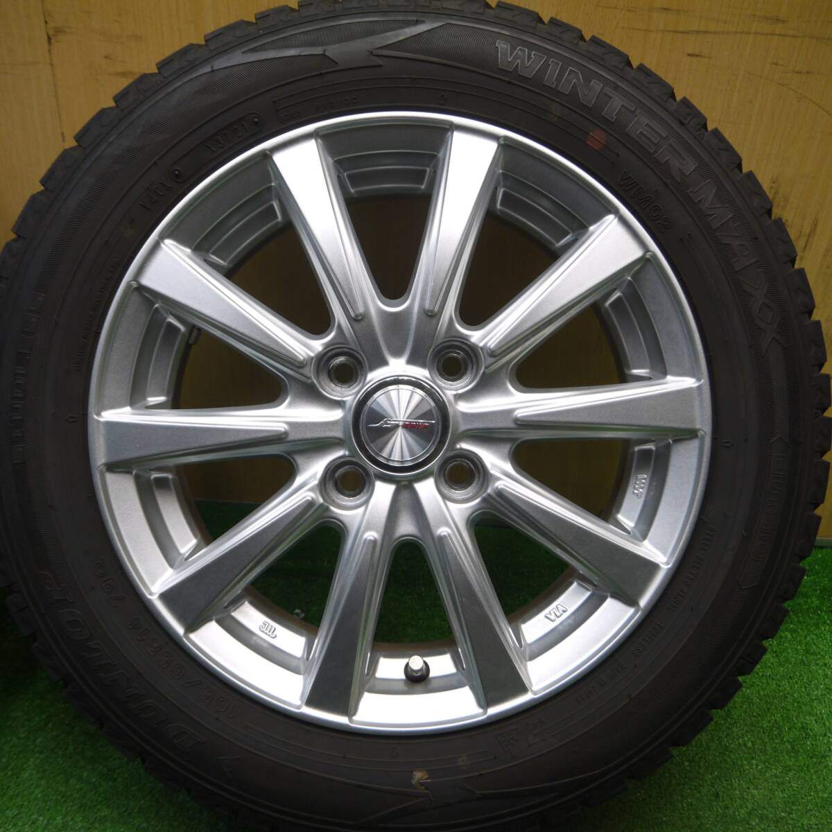バリ溝！21年！キレイ！9分★スタッドレス 165/65R14 ダンロップ ウインターマックス WM02 JOKER ジョーカー 14インチ PCD100/4H★4121606Hス