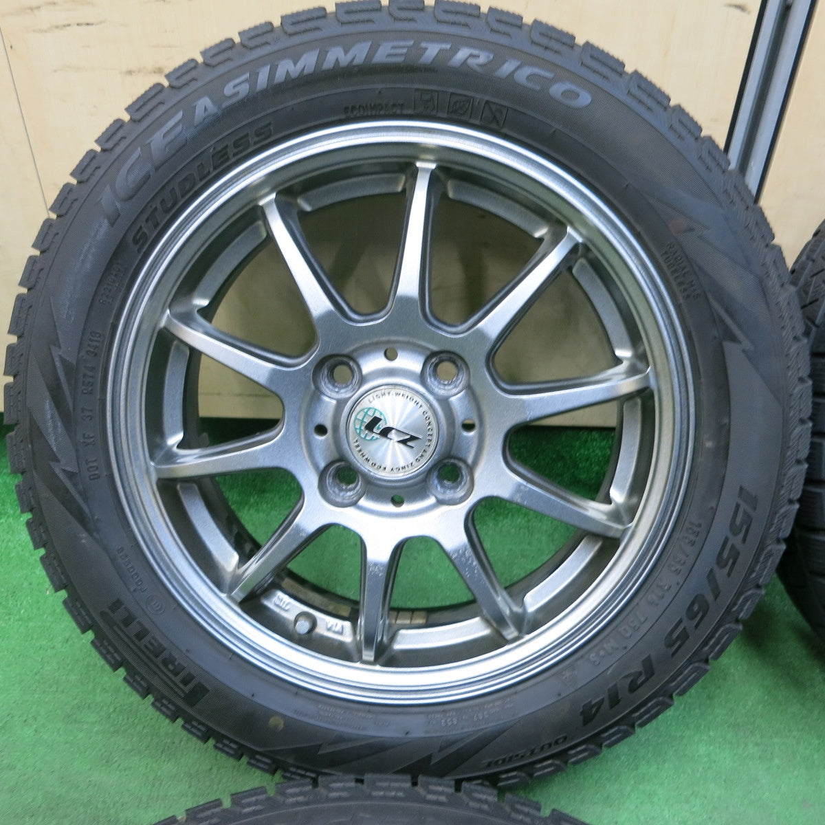 [送料無料] 4本価格★スタッドレス 155/65R14 ピレリ アイスアシンメトリコ LCZ 社外 アルミ 14インチ PCD100/4H★4110808SYス