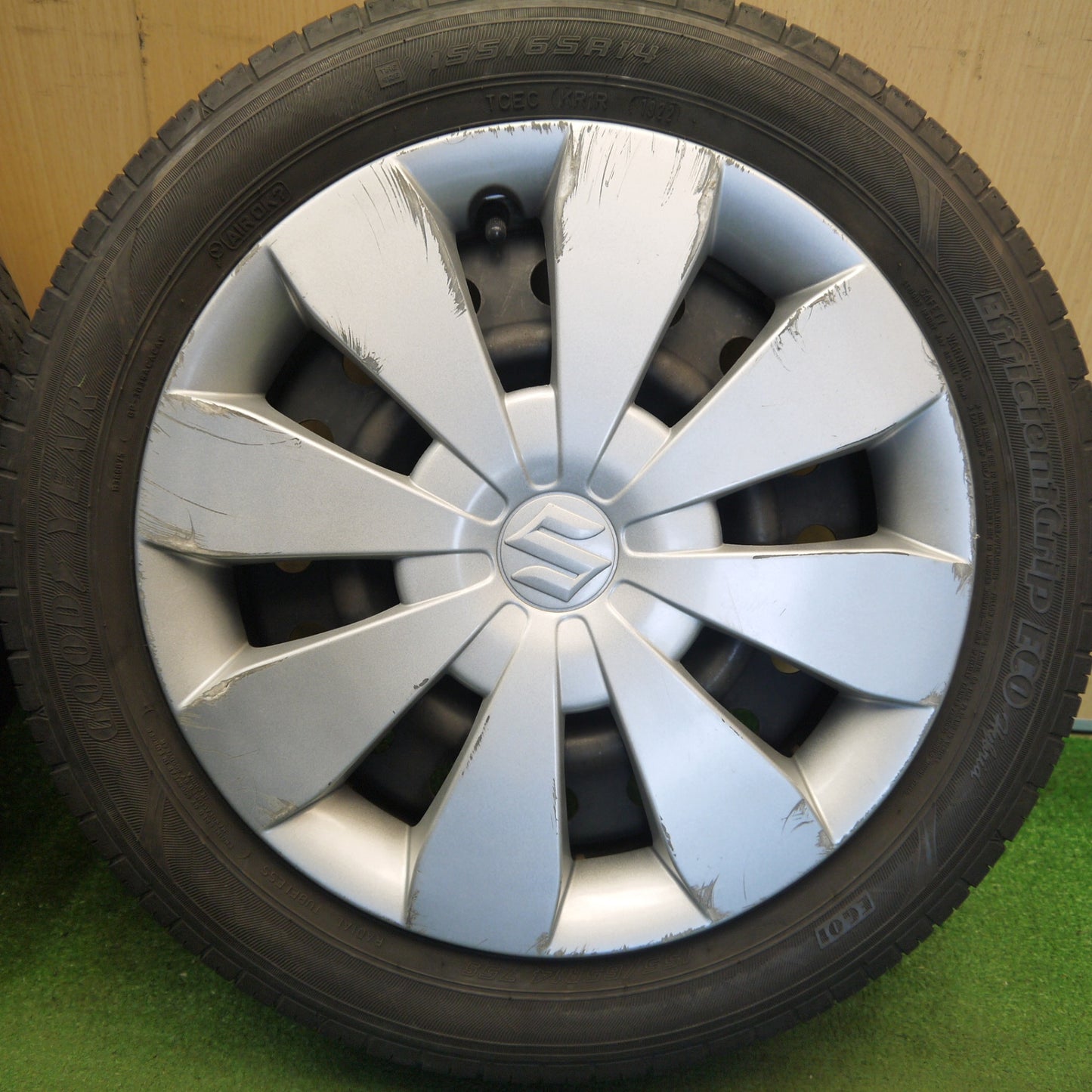 4本価格！22年★スズキ ワゴンR 純正 スチール 155/65R14 グッドイヤー EfficientGrip ECO hybrid EG01 14インチ PCD100/4H★6051808Hノ