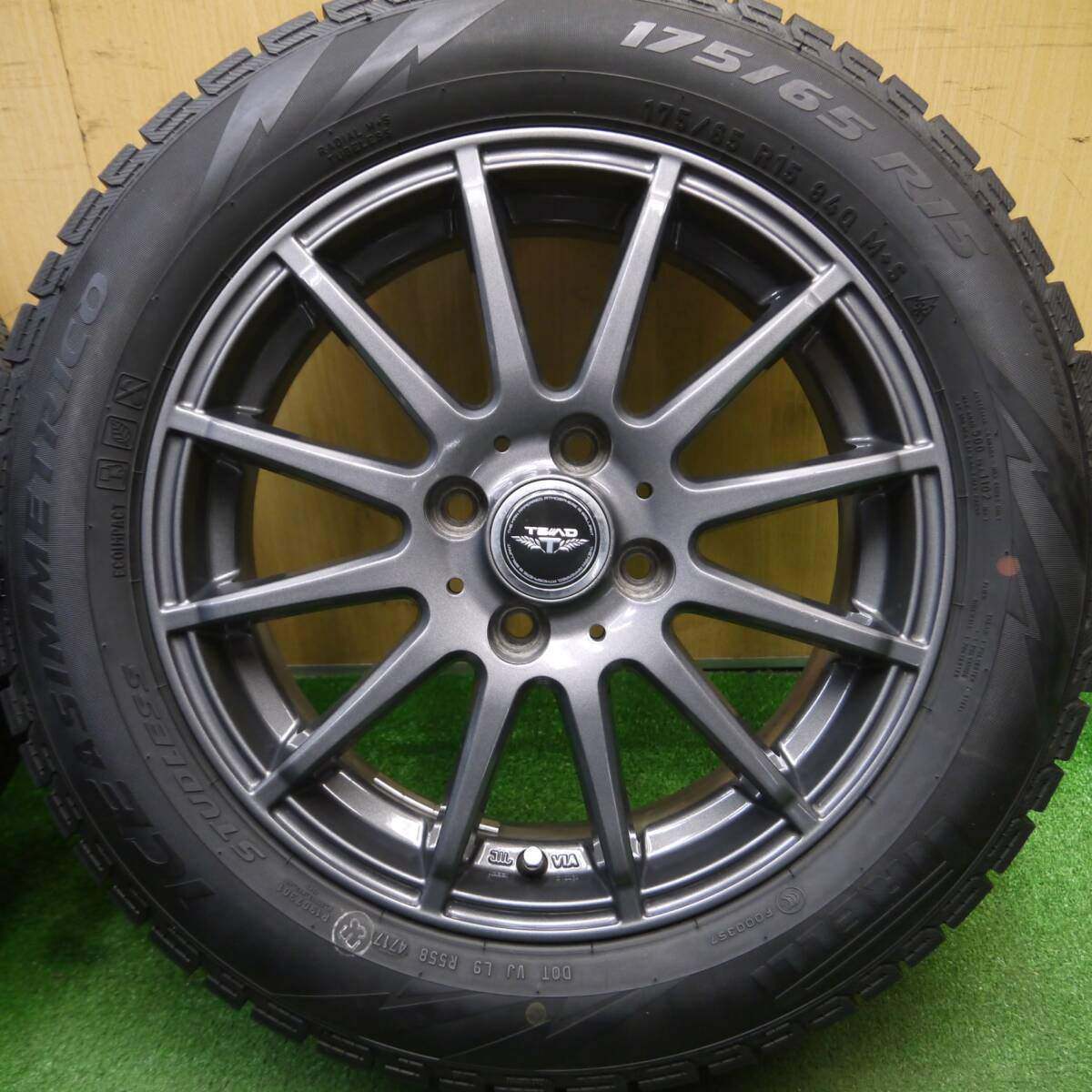 バリ溝！キレイ！9分★スタッドレス 175/65R15 ピレリ アイスアシンメトリコ TEAD テッド 15インチ PCD100/4H★5012213Hス