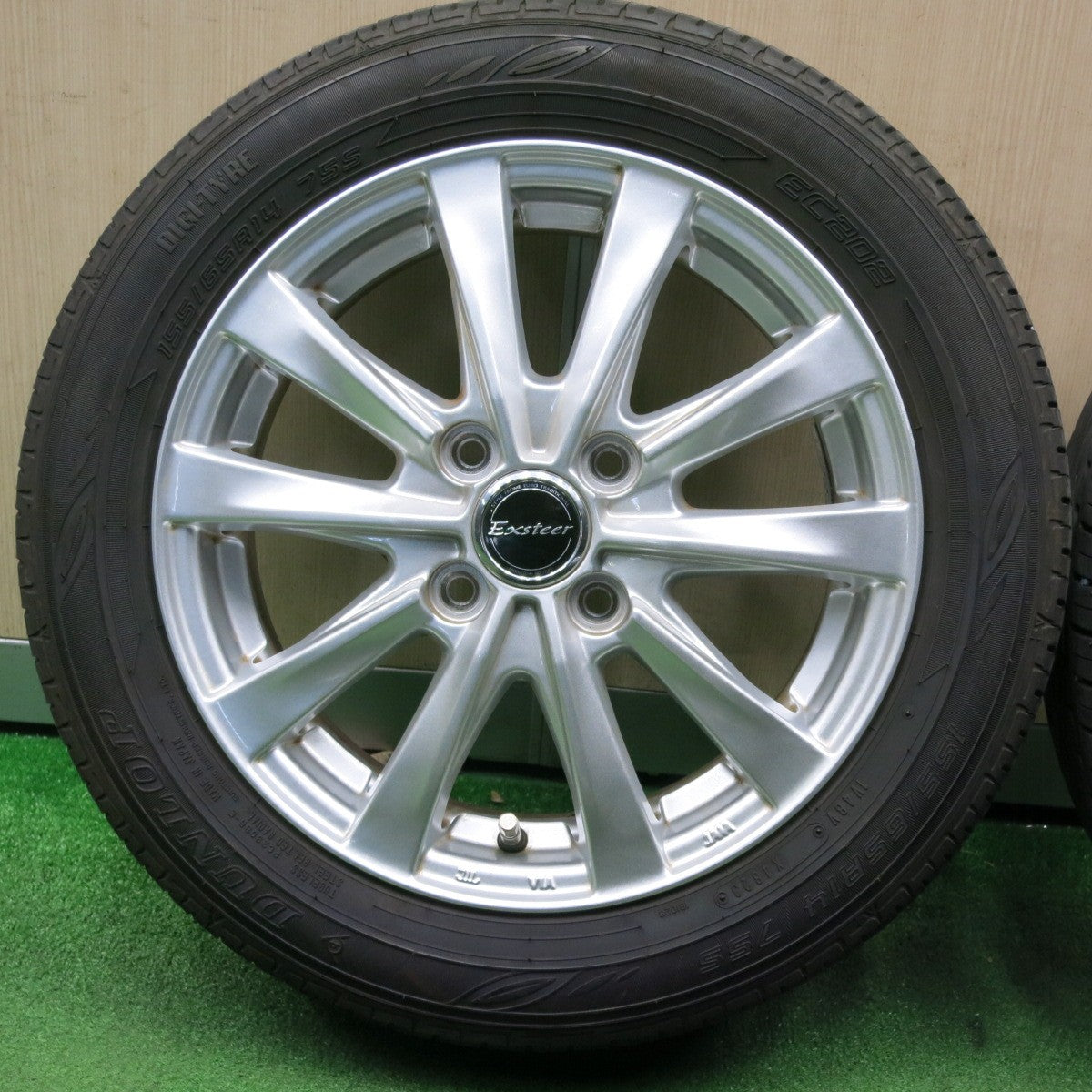 [送料無料] キレイ！23年★155/65R14 ダンロップ EC202 Exsteer エクスター 14インチ PCD100/4H★5010407NJノ