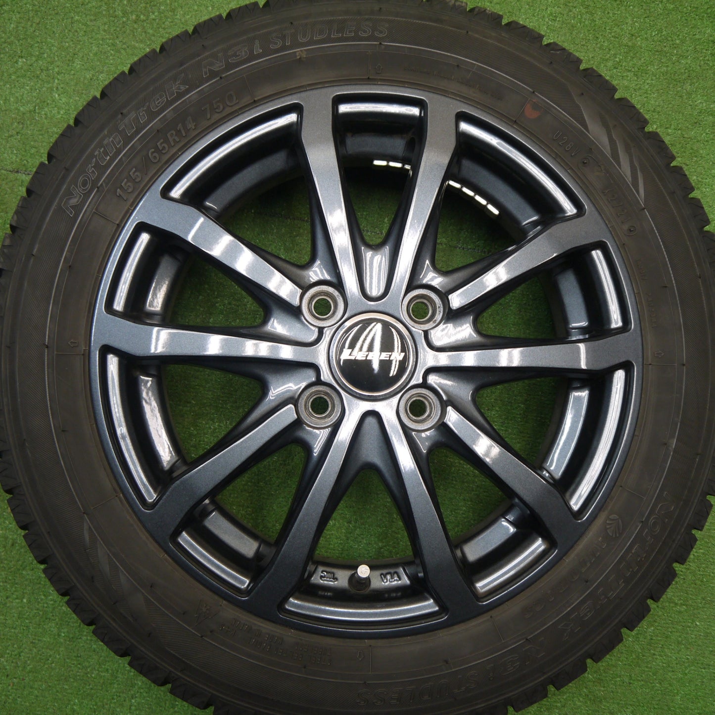 バリ溝！21年！キレイ！9.5分★スタッドレス 155/65R14 オートバックス ノーストレック N3i LEBEN レーベン 14インチ PCD100/4H★5120301Hス