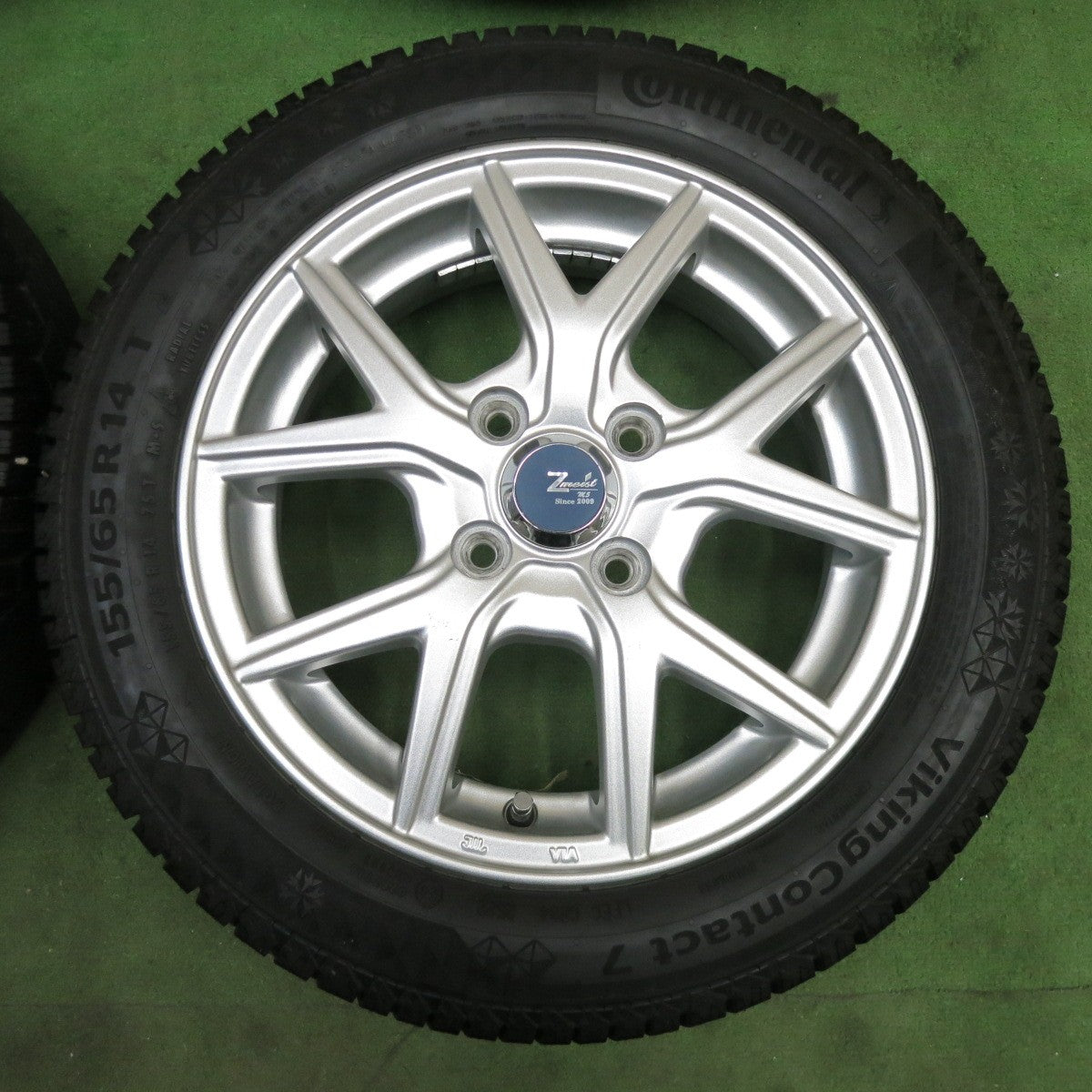 バリ溝！22年！キレイ！9分★スタッドレス 155/65R14 コンチネンタル バイキング コンタクト7 Zmeist M5 14インチ PCD100/4H★6012607ナス