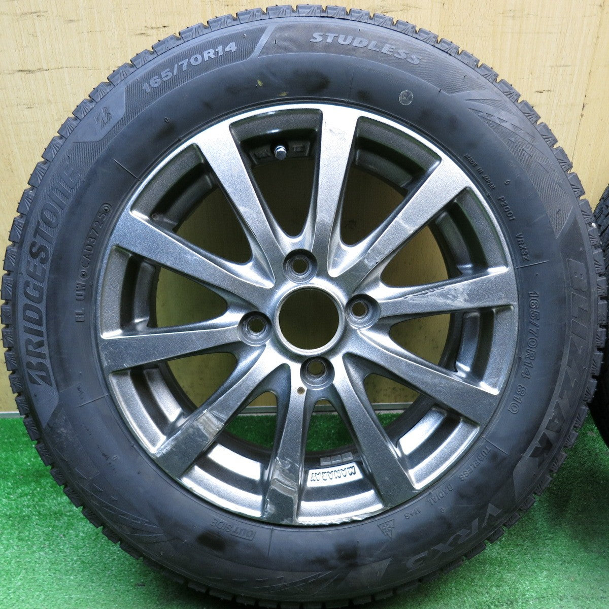 バリ溝！25年！9.5分◎スタッドレス 165/70R14 ブリヂストン ブリザック VRX3 MANARAY SPORT マナレイ スポーツ 14インチ PCD100/4H◎6080401AKス