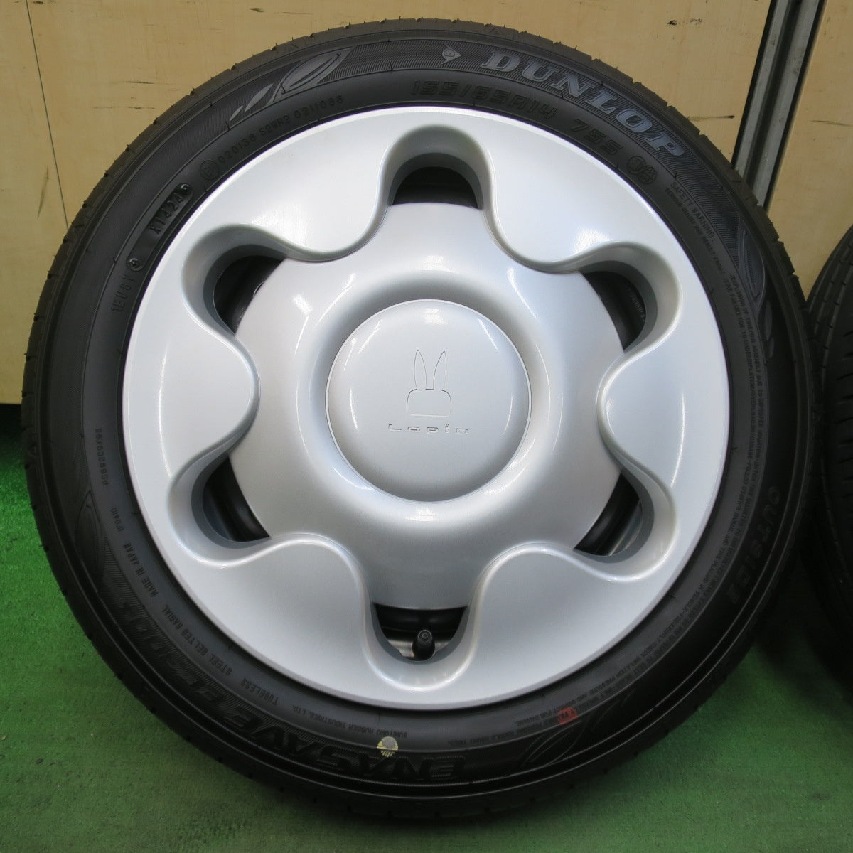 ほぼ新車外し！24年★スズキ HE33S ラパン 純正 スチール 155/65R14 ダンロップ エナセーブ EC300+ 14インチ PCD100/4H★5102412イノ