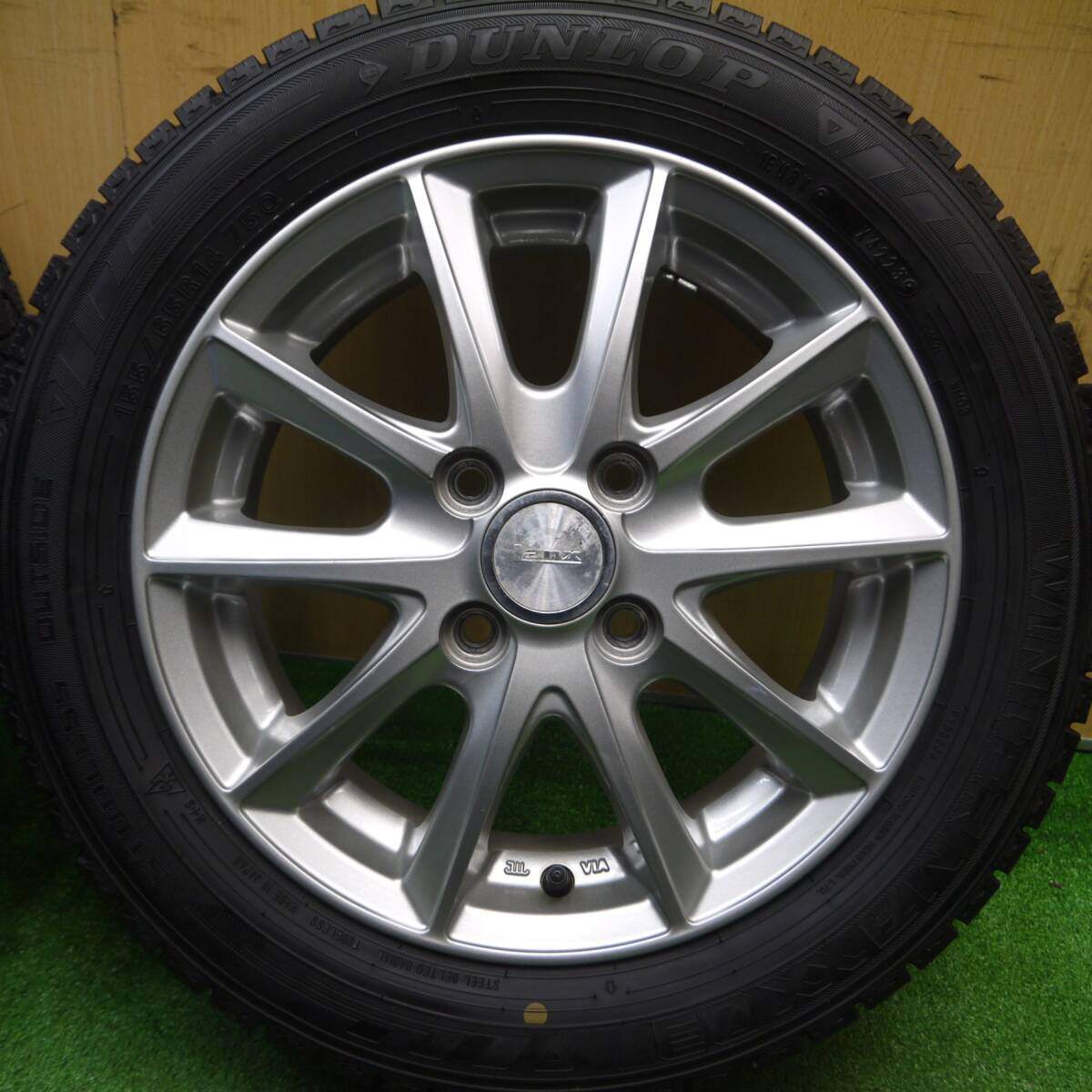 バリ溝！23年！キレイ！9.5分★スタッドレス 155/65R14 ダンロップ ウインターマックス03 Lanx 社外 アルミ 14インチ PCD100/4H★5010706Hス