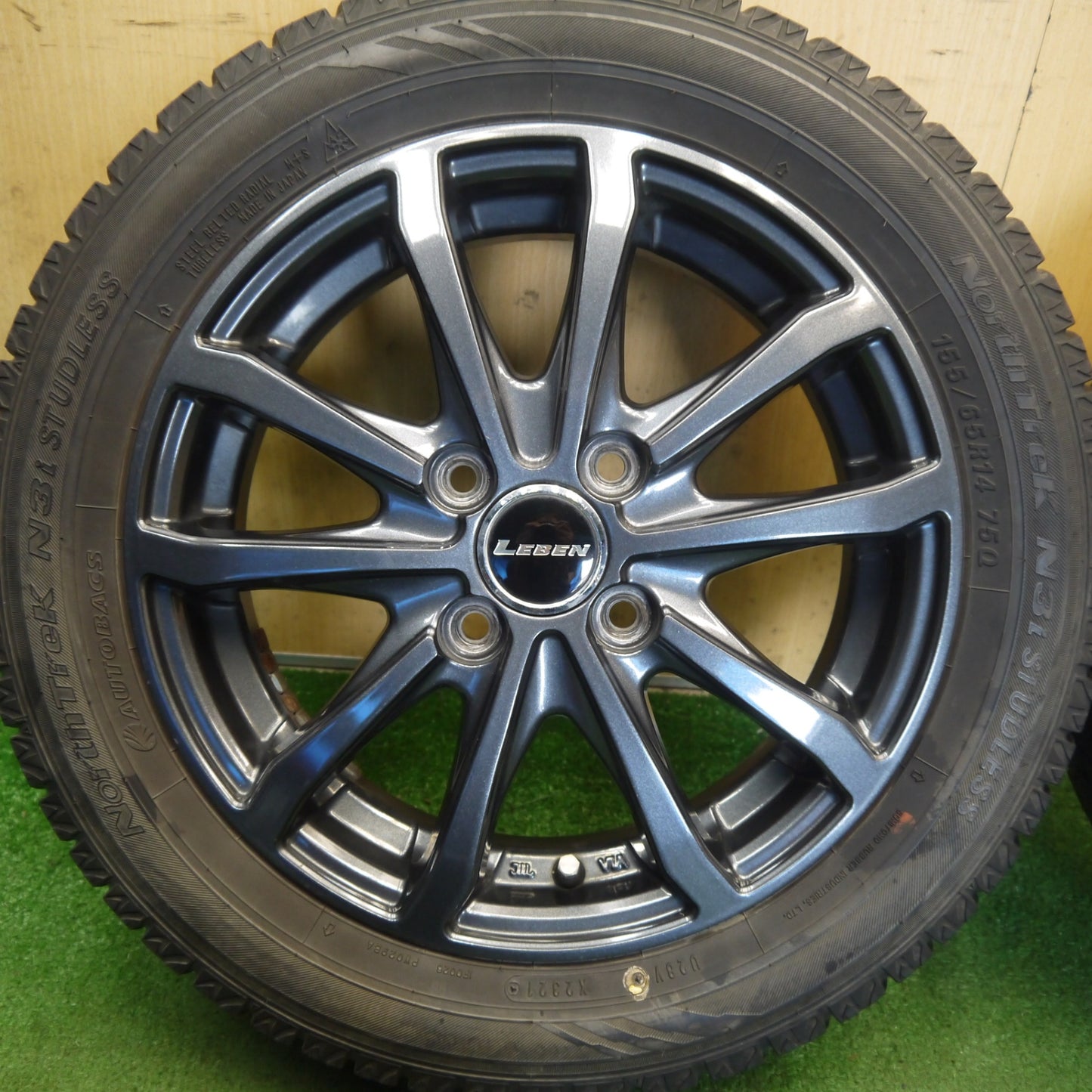 バリ溝！キレイ！8.5分◎スタッドレス 155/65R14 オートバックス ノーストレック N3i LEBEN レーベン 14インチ PCD100/4H◎6081806Hス