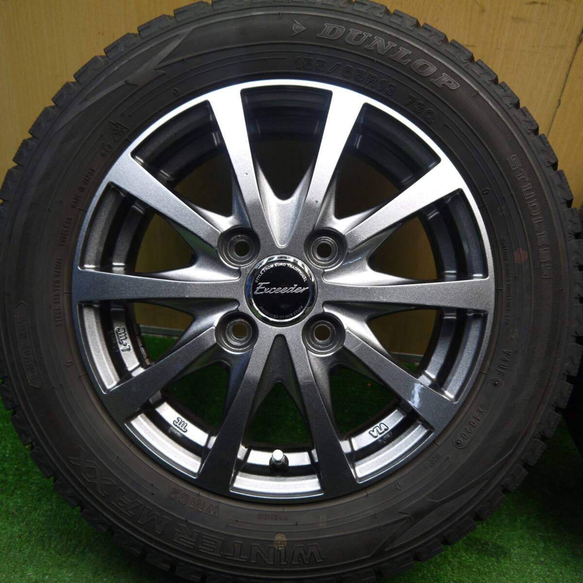 バリ溝！キレイ！9.5分★スタッドレス 155/65R13 ダンロップ ウインターマックス WM02 Exceeder エクシーダー 13インチ PCD100/4H★5031810Hス