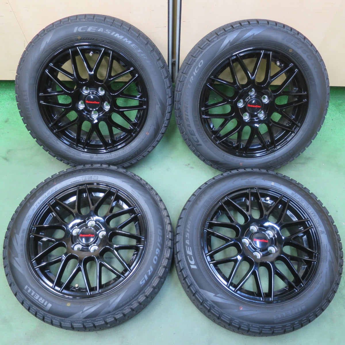 バリ溝！キレイ！9.5分以上◎シエンタ 等 185/60R15 スタッドレス ピレリ アイスアシンメトリコ Humanline MM-022 ヒューマンライン 15インチ PCD100/5H◎6082910イス