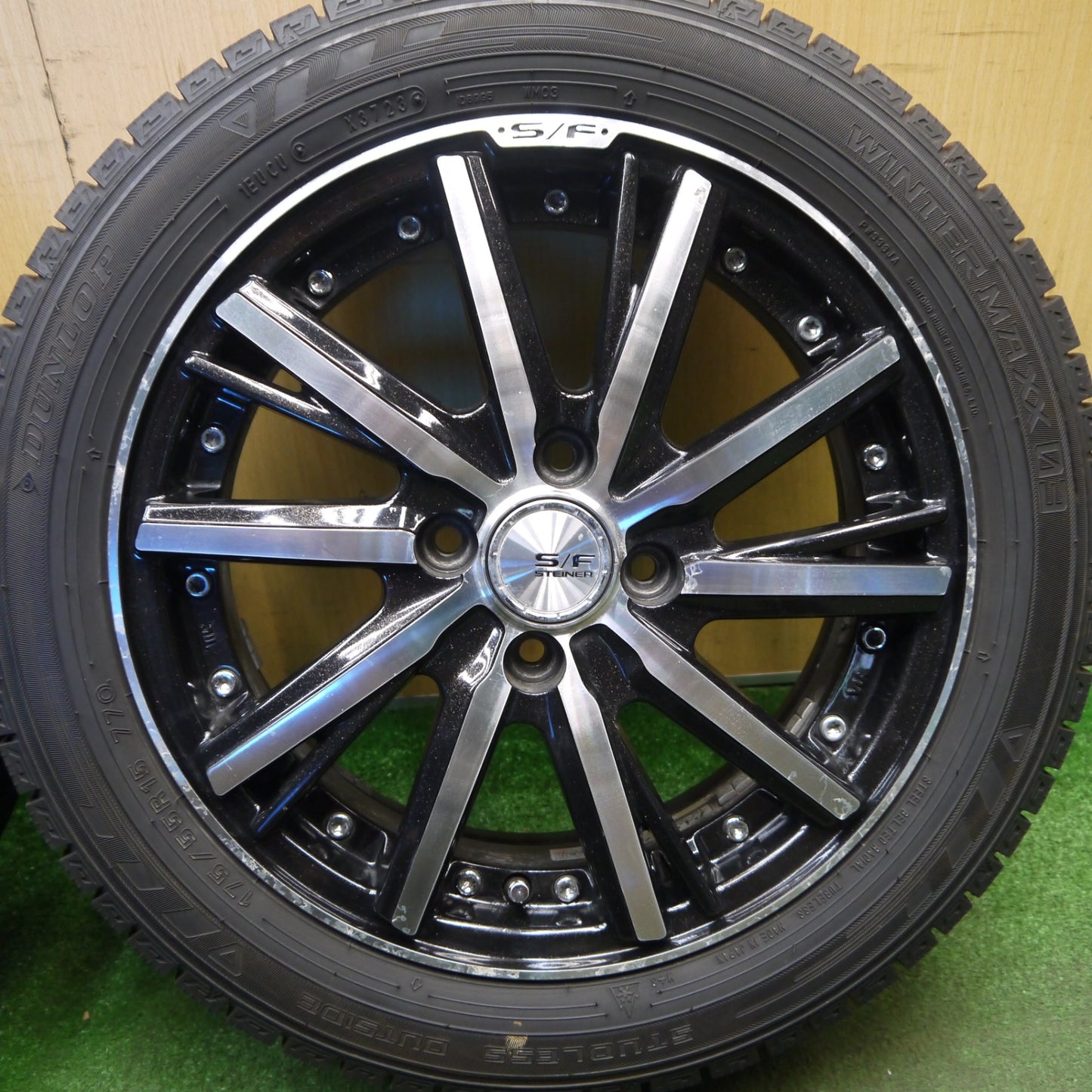 バリ溝！23年！9分★S/F STEINER 175/55R15 スタッドレス ダンロップ ウインターマックス 03 シュタイナー 15インチ PCD100/4H★6031708Hス