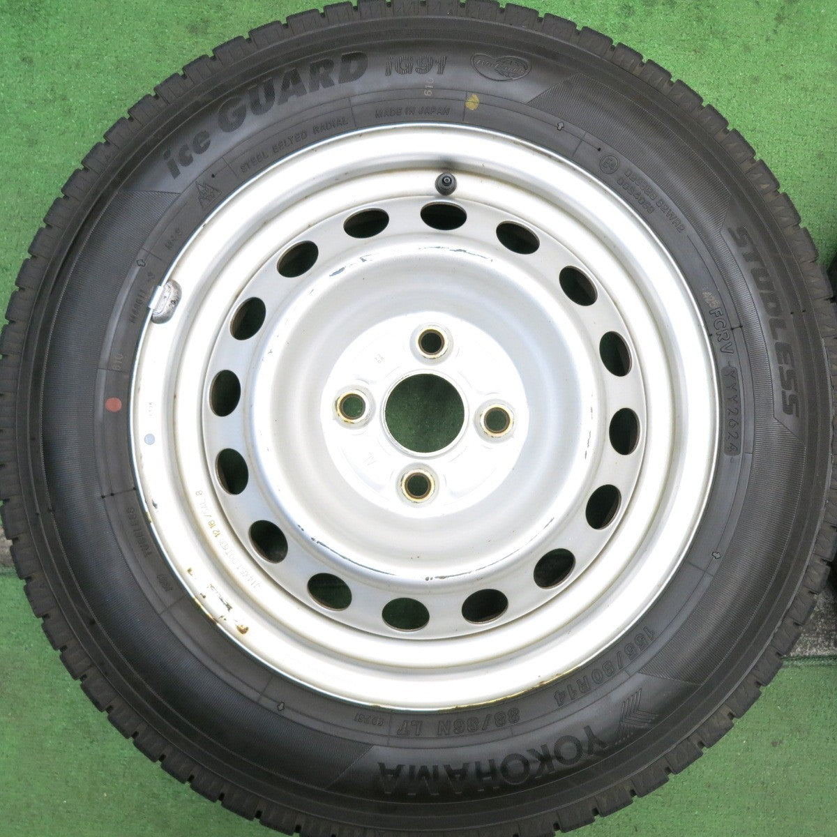 超バリ溝！24年！ほぼ10分★スタッドレス 155/80R14 88/86N ヨコハマ アイスガード iG91 スチール 14インチ PCD100/4H★5081406HAス