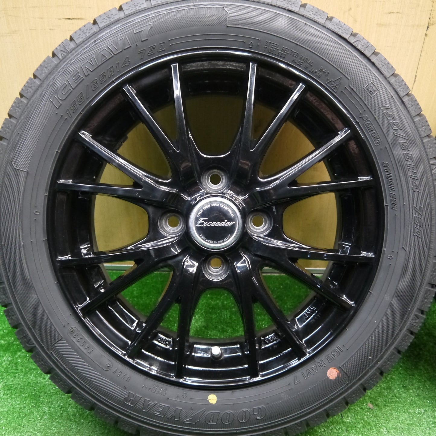 バリ溝！23年！9分★スタッドレス 155/65R14 グッドイヤー アイスナビ7 Exceeder エクシーダー 14インチ PCD100/4H★5121502Hス
