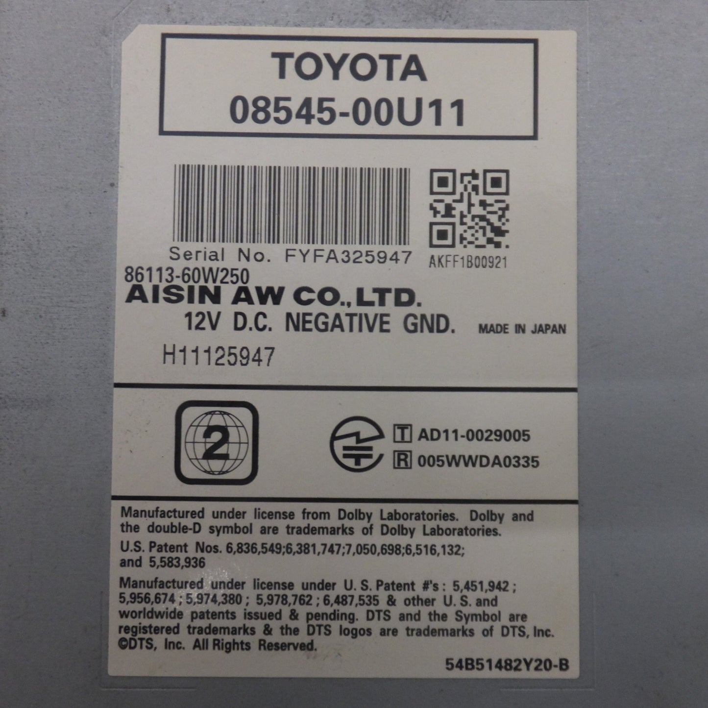 [送料無料] ★AISIN AW製 トヨタ 純正 HDDナビゲーション NHZA-W61G 08545-00U11[1]★