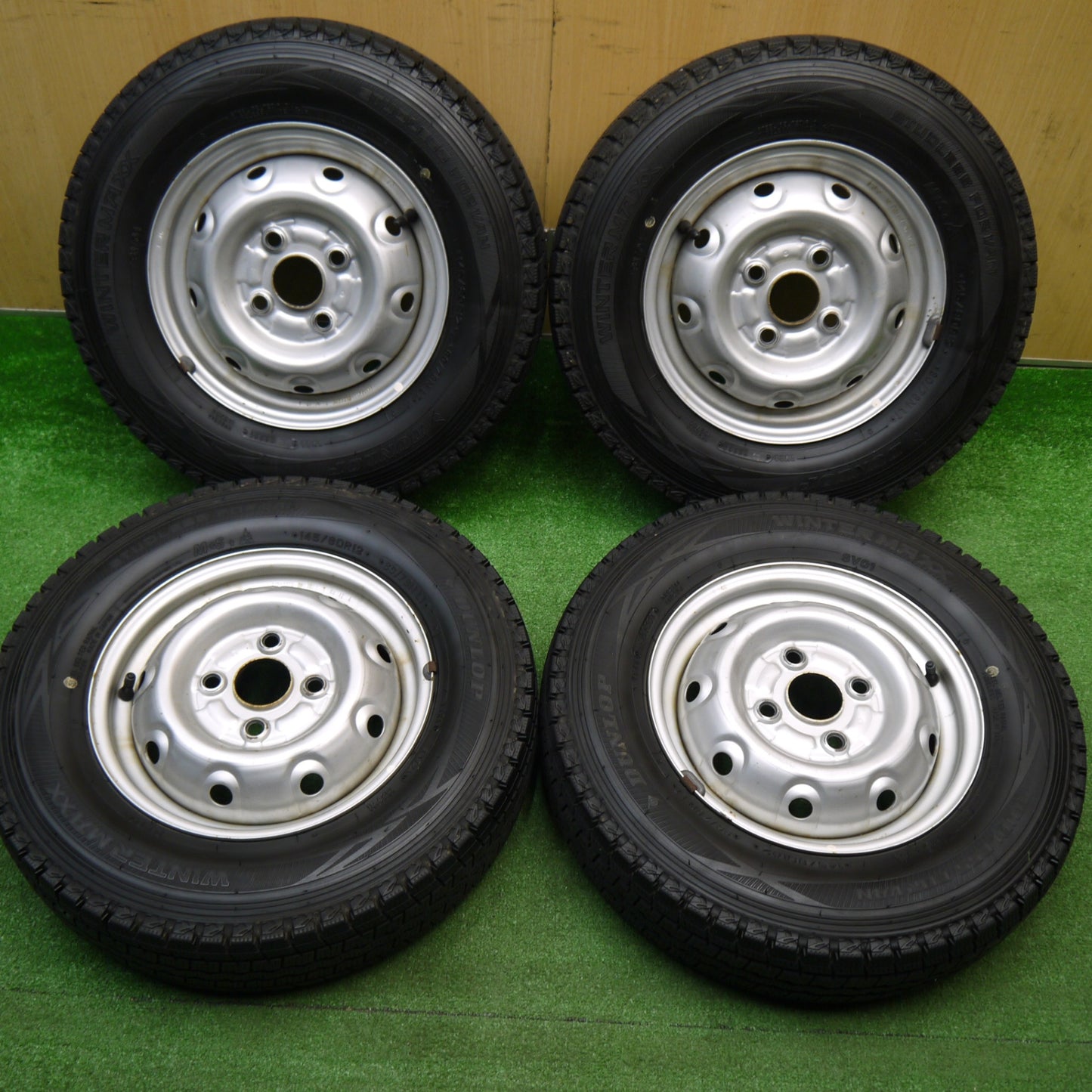 バリ溝！9分★スタッドレス 145/80R12 80/78N ダンロップ ウインターマックス SV01 スチール ホイール 12インチ PCD100/4H★5112801Hス