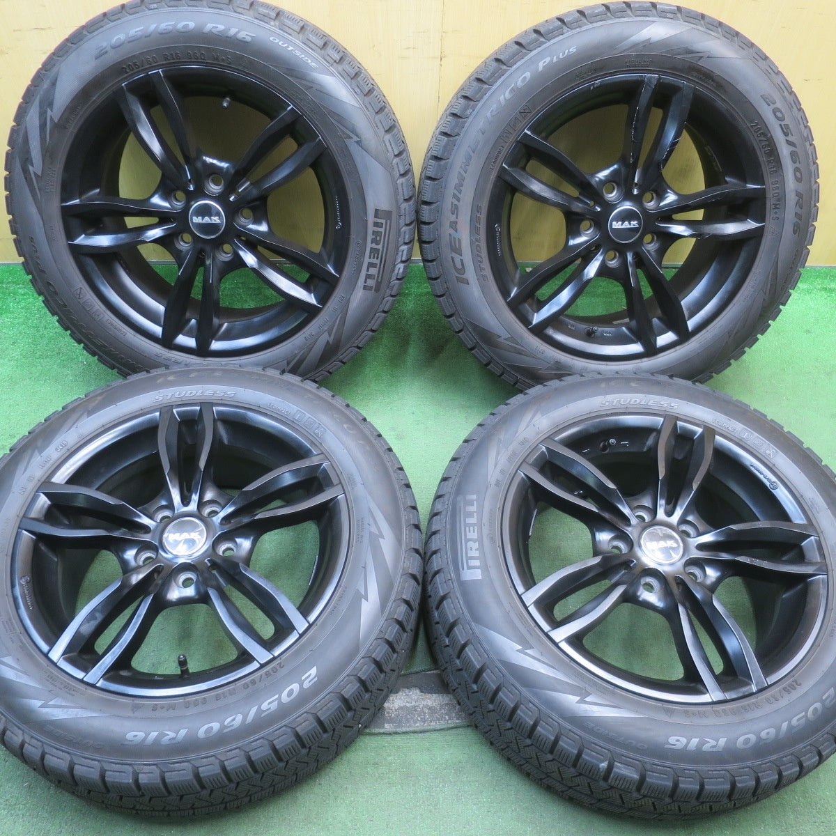 バリ溝！9分★BMW 等 MAK LUFT 205/60R16 スタッドレス ピレリ アイスアシンメトリコ プラス 16インチ PCD112/5H★5093008NJス