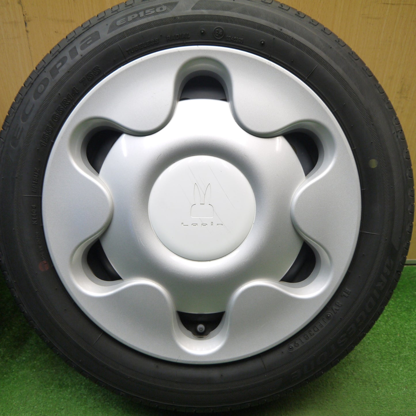 4本価格★スズキ ラパン 純正 スチール 155/65R14 ブリヂストン エコピア EP150 14インチ PCD100/4H★6040104Hノ