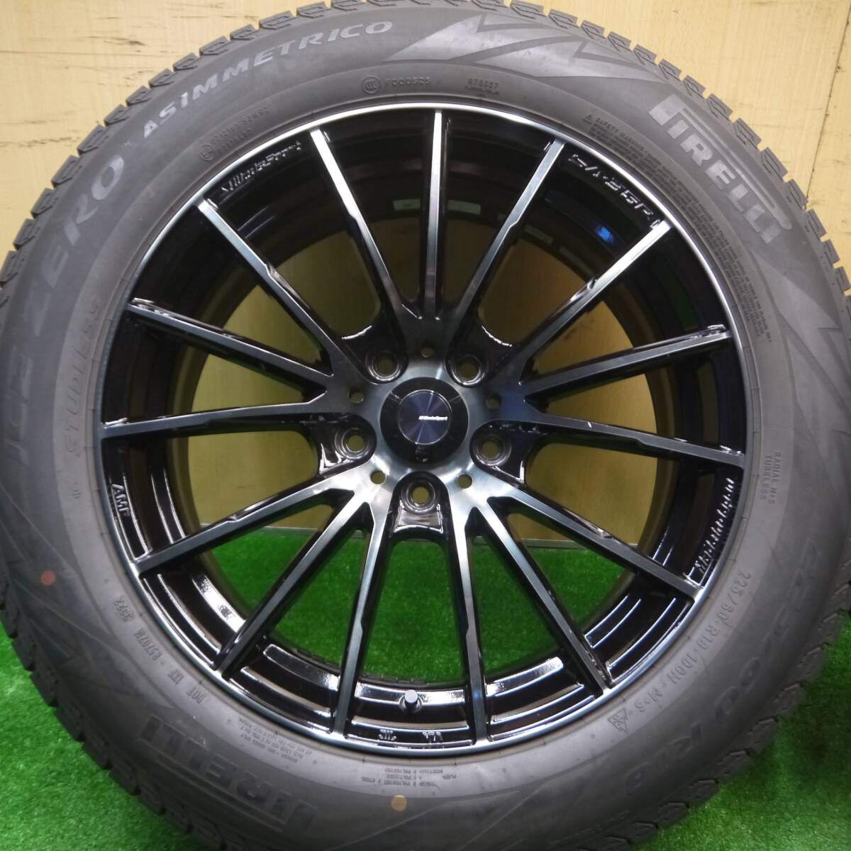 バリ溝！22年！キレイ！9.5分以上★WedsSport SA-35R AMF 225/60R18 スタッドレス ピレリ アイスゼロ アシンメトリコ ウェッズスポーツ PCD114.3/5H★4101105Hス