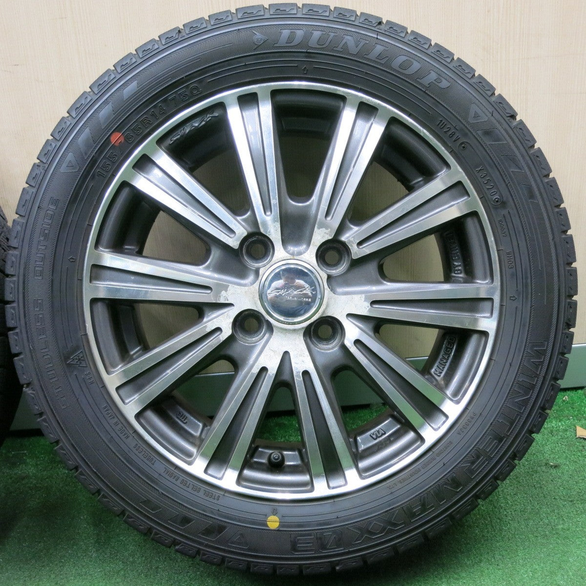 *送料無料* バリ溝！20年！8.5分★スタッドレス 155/65R14 ダンロップ ウインターマックス03 SMACK ENKEI スマック エンケイ 14インチ PCD100/4H★4051006NJス