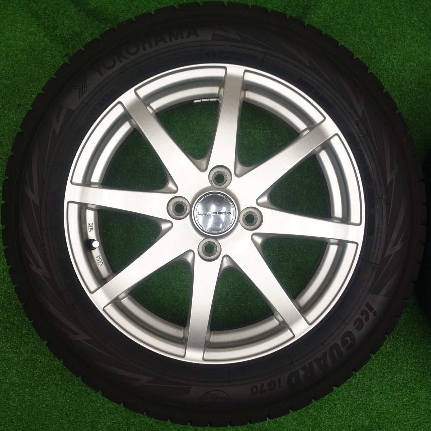 バリ溝！24年！キレイ！ほぼ10分★スタッドレス 185/60R15 ヨコハマ アイスガード iG70 LAPORTA ラポルタ 15インチ PCD100/4H★5122506KTス