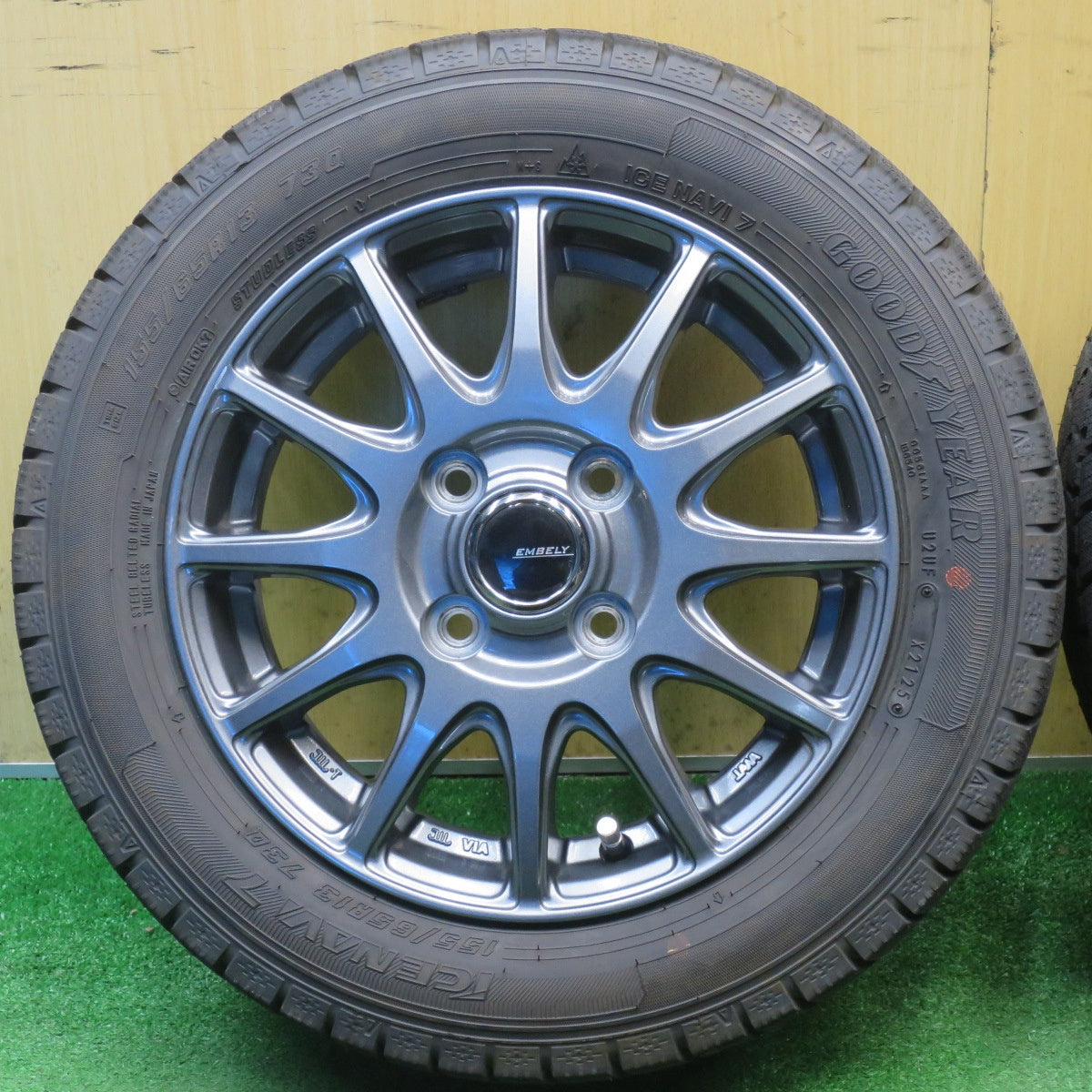 ほぼ未使用！25年！キレイ★スタッドレス 155/65R13 グッドイヤー アイスナビ7 EMBELY 社外 アルミ 13インチ PCD100/4H★6032904NJス