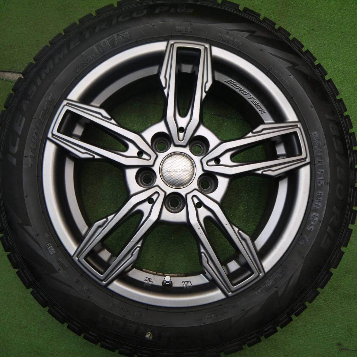 4本価格★アウディ A1 等 EUROTECH GAYA ELISI 185/60R15 スタッドレス ピレリ アイスアシンメトリコ プラス 15インチ PCD100/5H★5040111Hス