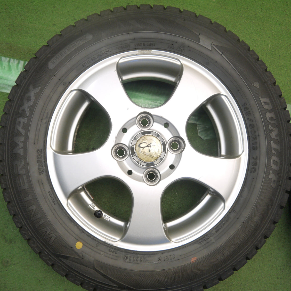 バリ溝！22年！9.5分◎スタッドレス 145/80R13 ダンロップ ウインターマックス WM02 CAV 社外 アルミ 13インチ PCD100/4H◎6091504Hス