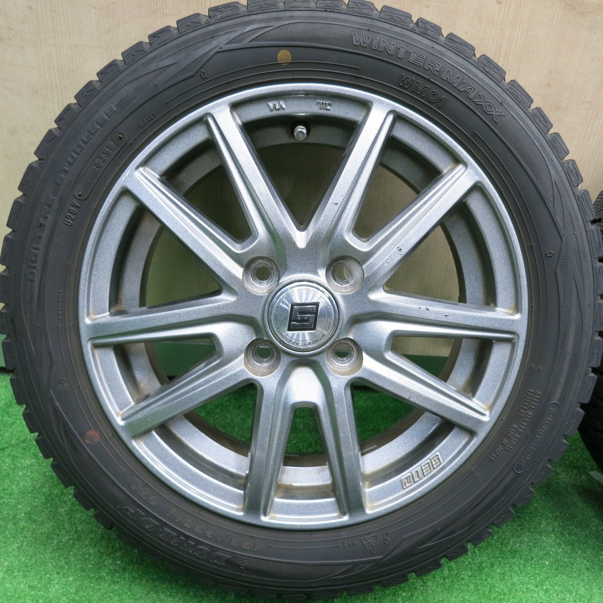 [送料無料] バリ溝！8.5分★スタッドレス 155/65R14 ダンロップ ウインターマックス WM01 SEIN ザイン 14インチ PCD100/4H★4123109HAス