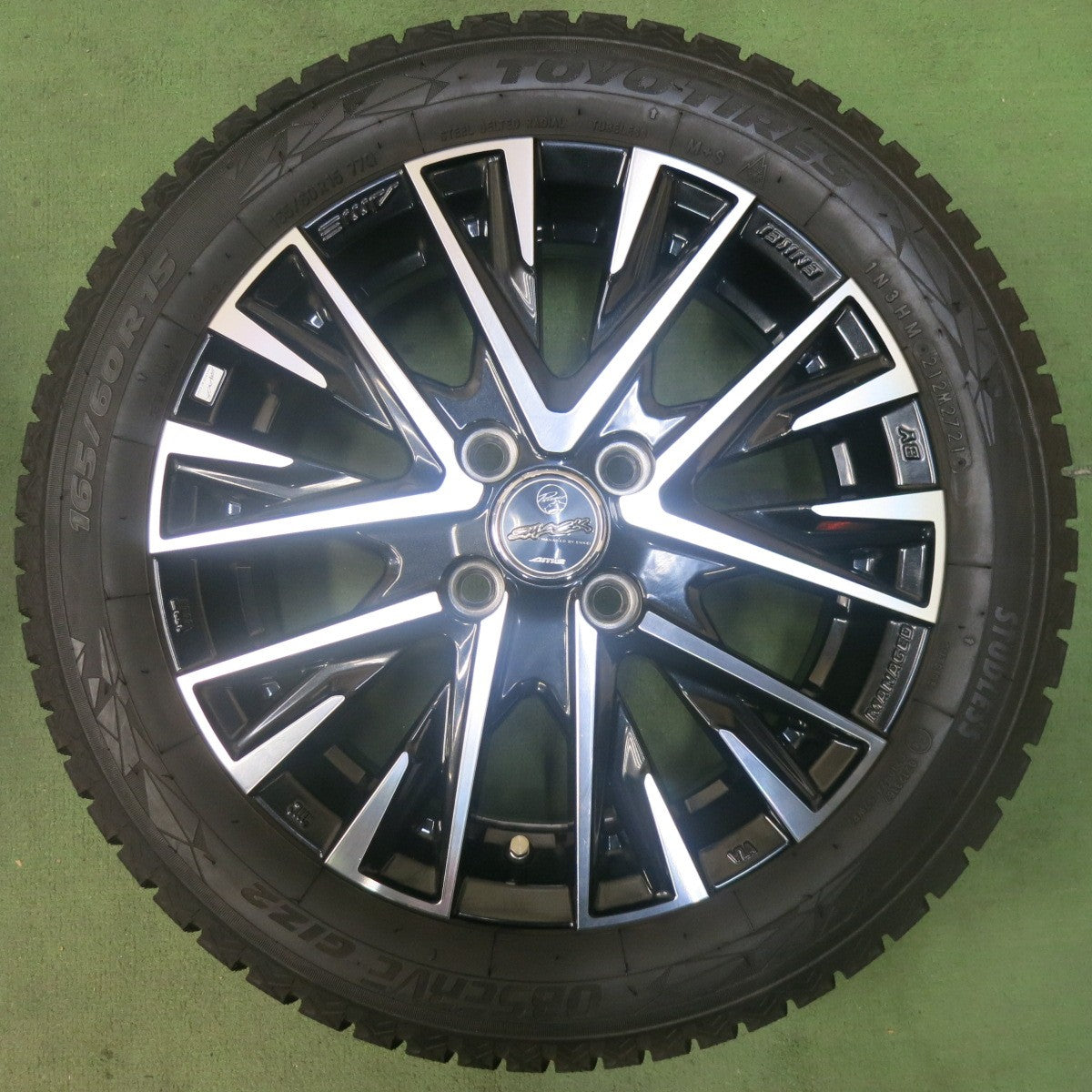 バリ溝！21年！キレイ！9分★スタッドレス 165/60R15 トーヨー オブザーブ GIZ2 SMACK ENKEI AME スマック エンケイ 15インチ ハスラー ソリオ 等 PCD100/4H★5112702SKス