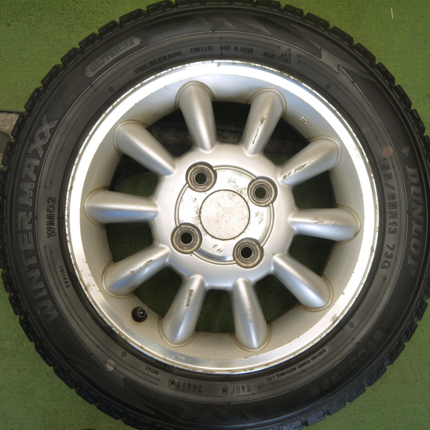 バリ溝！8.5分◎スズキ アルト ラパン 純正 155/65R13 スタッドレス ダンロップ ウインターマックス WM02 13インチ PCD100/4H◎6081803Hス