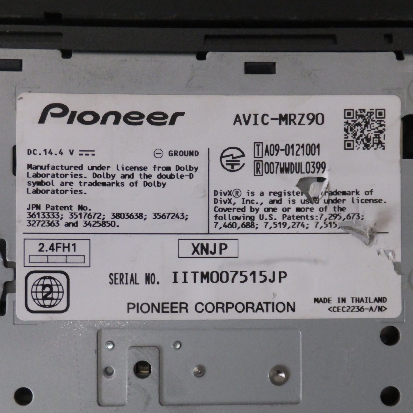 [送料無料] 現状品★カロッツェリア carrozzeria AV一体型メモリーナビゲーション 楽ナビLite AVIC-MRZ90 パイオニア Pioneer[44]★