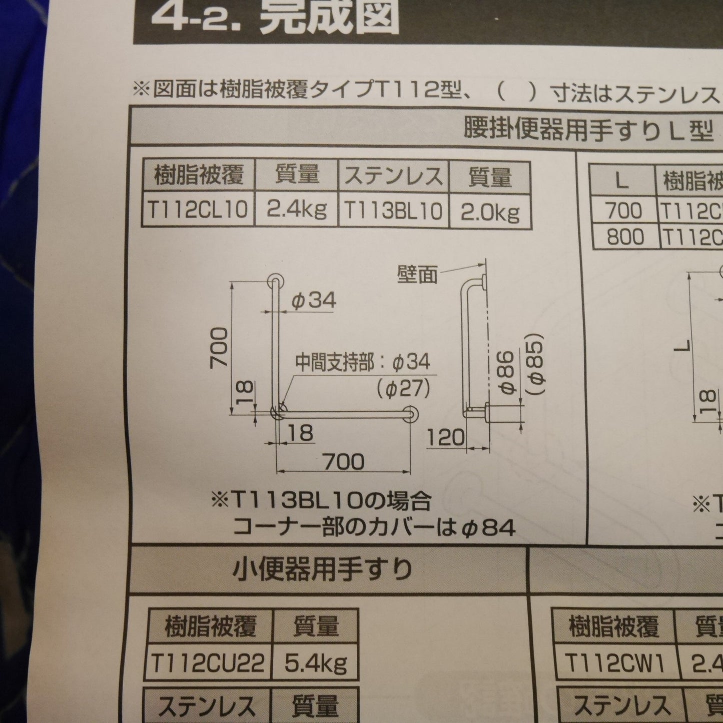 [送料無料] 未使用☆TOTO 腰掛 便器 用 手すり Ｌ型 T112CL10 #NW1 トートー トイレ 手摺り 手擦り パブリック用手すり樹脂被覆タイプ☆
