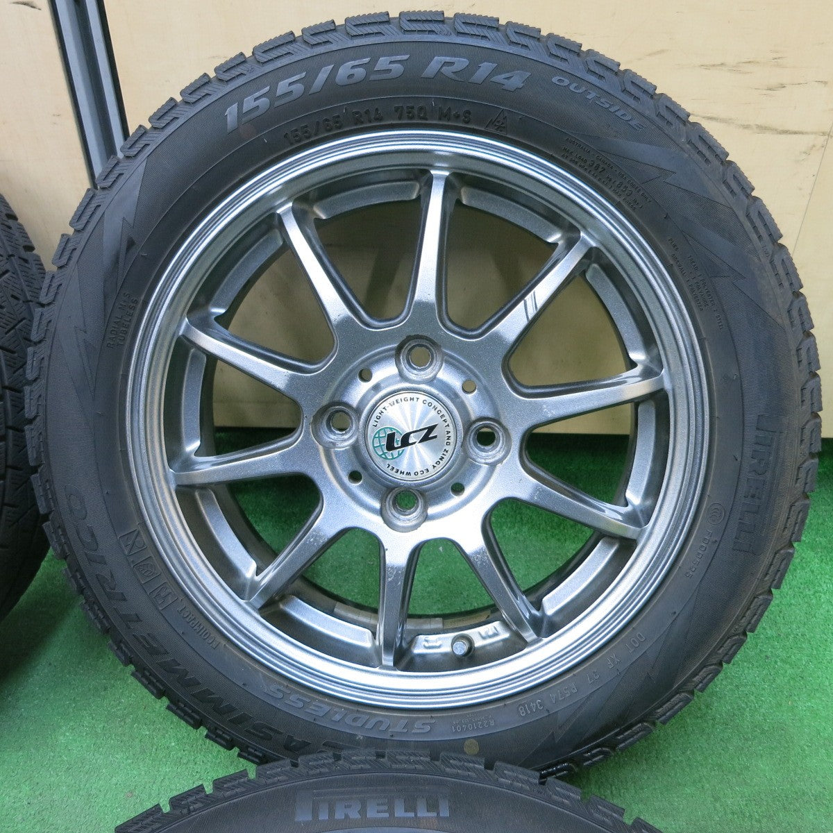[送料無料] 4本価格★スタッドレス 155/65R14 ピレリ アイスアシンメトリコ LCZ 社外 アルミ 14インチ PCD100/4H★4110808SYス