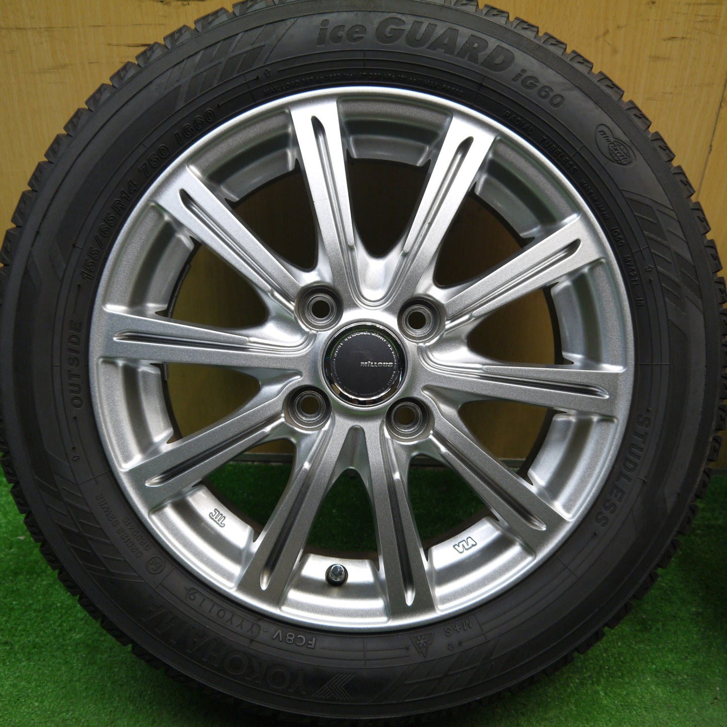 バリ溝！キレイ！8.5分★スタッドレス 155/65R14 ヨコハマ アイスガード iG60 MiLLOUS ミルアス 14インチ PCD100/4H★5060407Hス