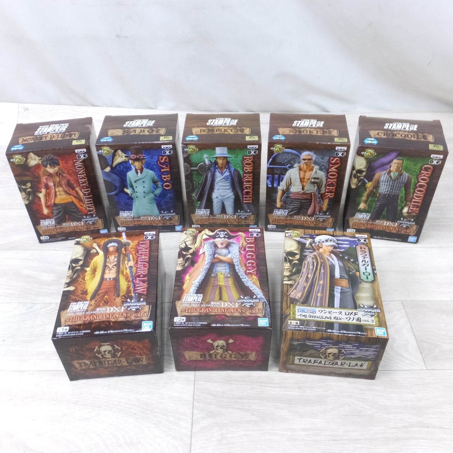 [送料無料] 未使用！8個セット◆バンダイ ワンピース フィギュア スタンピード DXF THE GRANDLINE MEN ルフィ ルッチ サボ スモーカー クロコダイル 他 vol.1 2 3 4 5 6◆