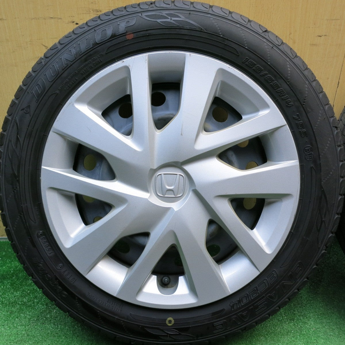 バリ溝！23年！8.5分◎ホンダ N-BOX 純正 スチール 155/65R14 ダンロップ エナセーブ EC204 14インチ PCD100/4H◎6072304HAノ