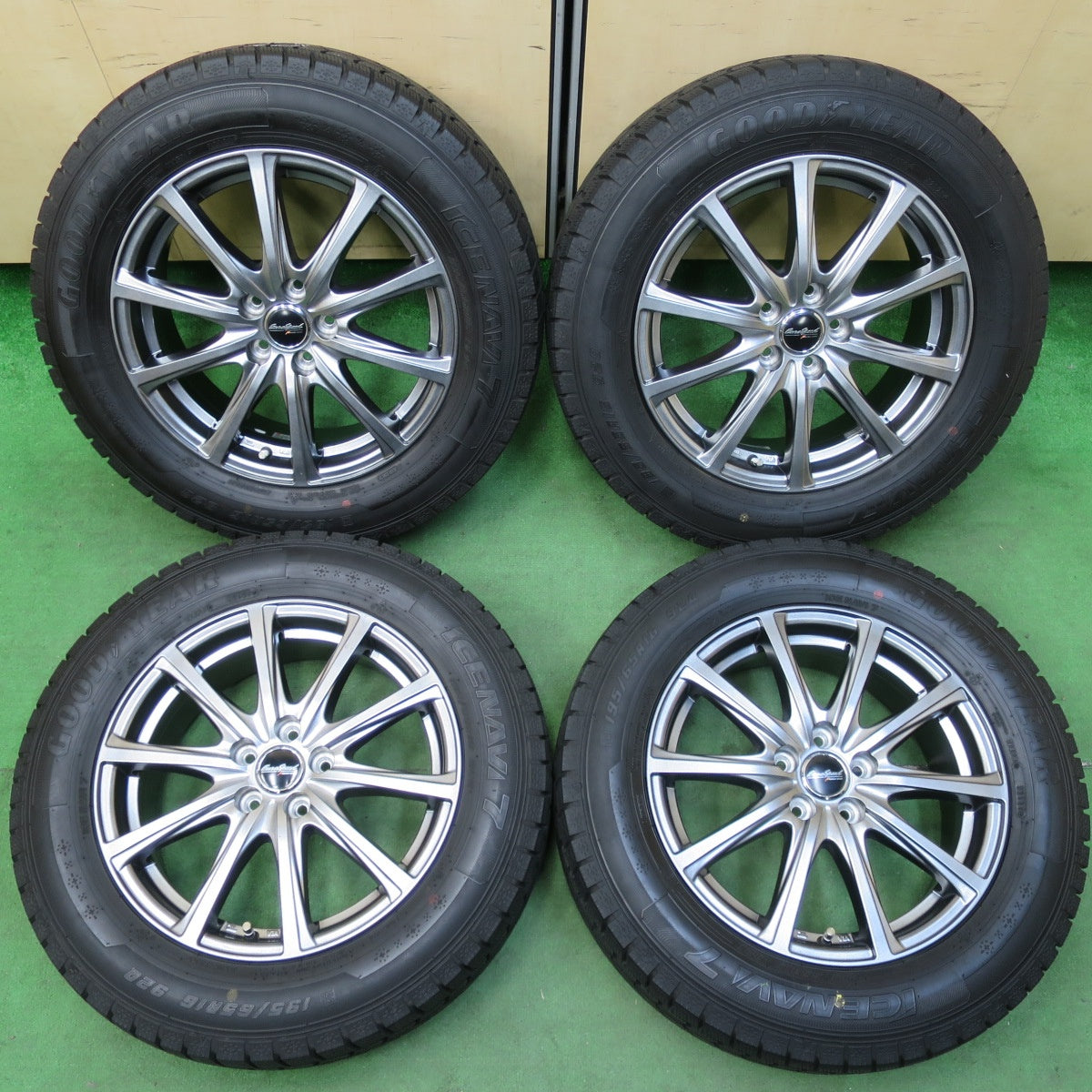 [送料無料] バリ溝！21年！キレイ！9.5分★ライズ ロッキー 等 195/65R16 スタッドレス グッドイヤー アイスナビ7 EuroSpeed MANARAY SPORT PCD100/5H★4112007イス
