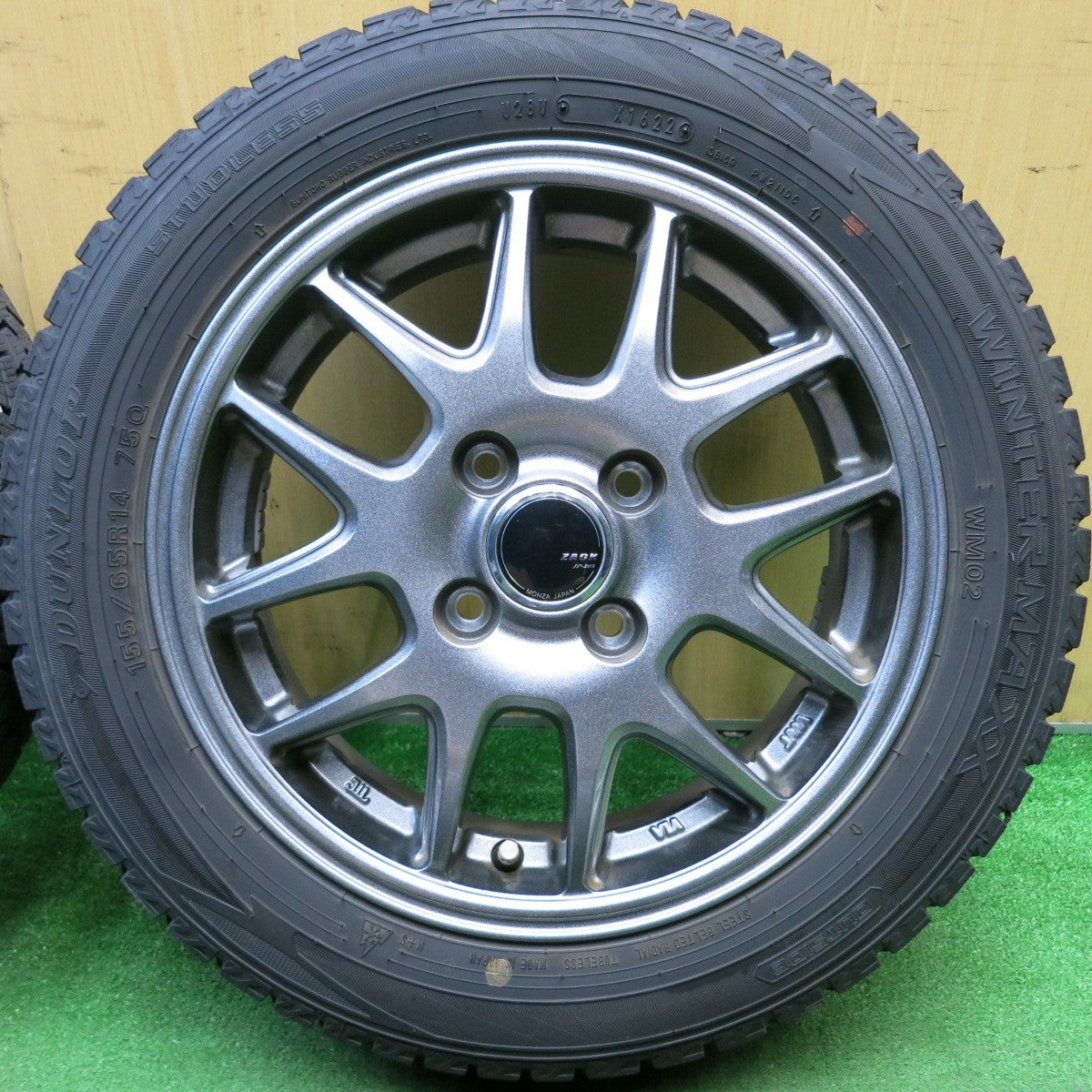 バリ溝！22年！8.5分★スタッドレス 155/65R14 ダンロップ ウインターマックス WM02 ZACK JP-205 MONZA ザック 14インチ PCD100/4H★5062106HAス