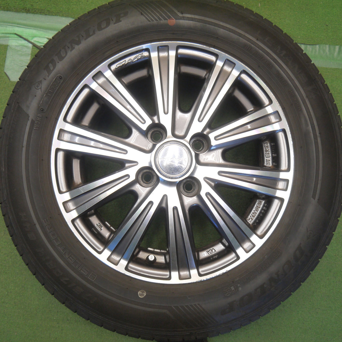 バリ溝！24年！8.5分◎175/70R14 ダンロップ LE MANS V+ SMACK ENKEI スマック エンケイ ルマン 5+ 14インチ PCD100/4H◎6100202Hノ