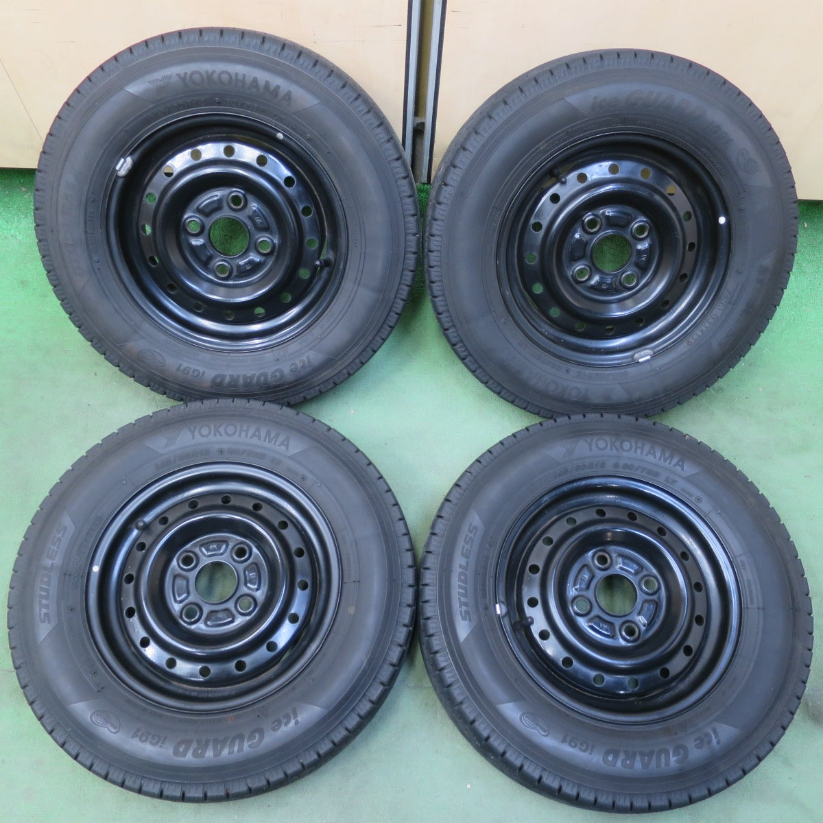 キレイ◎スタッドレス 145/80R12 80/78N ヨコハマ アイスガード iG91 スチール ホイール 12インチ PCD100/4H◎6072204イス