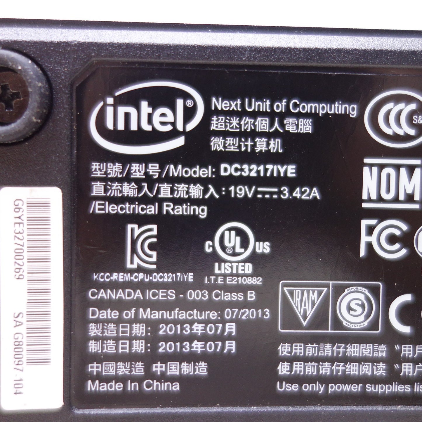 [送料無料] ◆インテル Intel NUC 小型 PC DC3217IYE 電源アダプター 付き Corei3-3217U メモリ 8GB Win10 Home 64bit ④◆