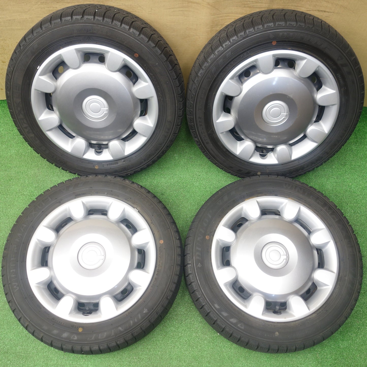 バリ溝！9分★ダイハツ ムーヴ キャンバス 純正 スチール 155/65R14 スタッドレス ダンロップ ウインターマックス 03 14インチ PCD100/4H★6020203KTス