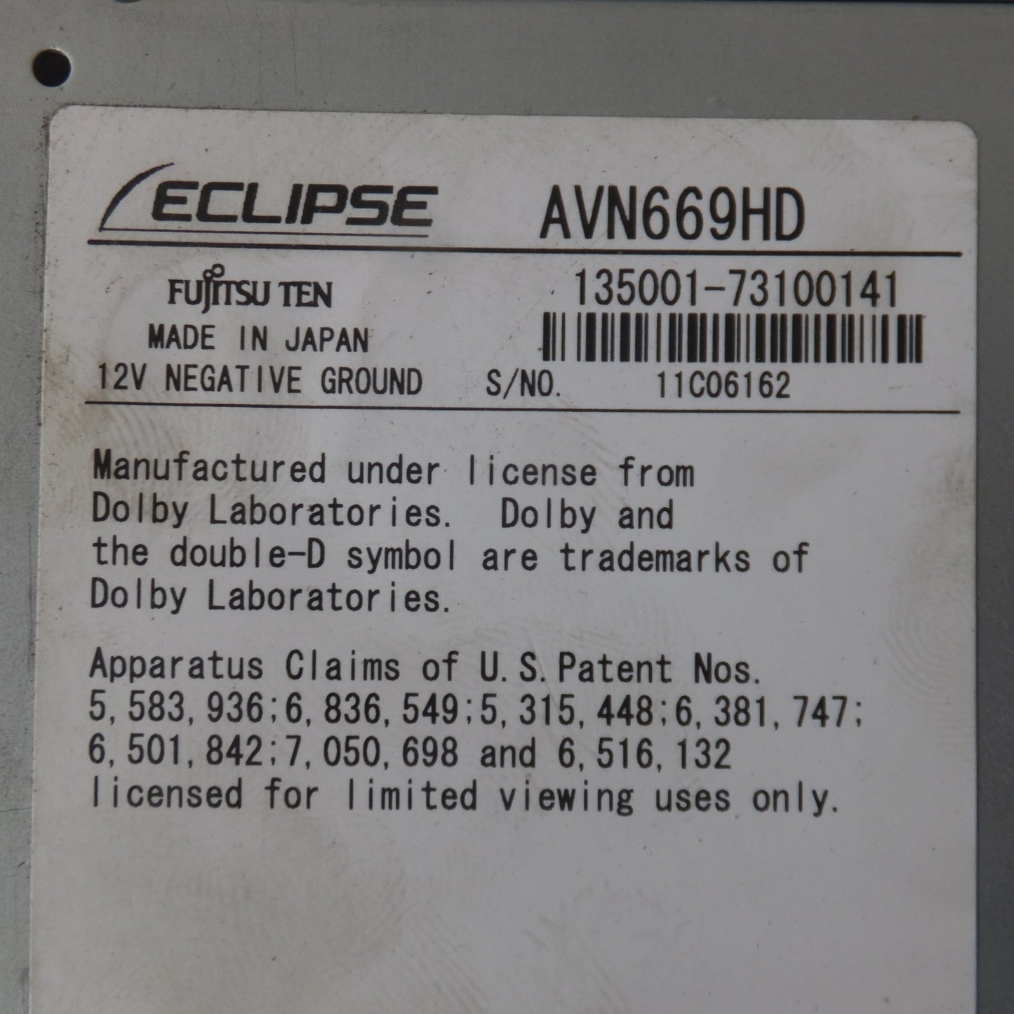 [送料無料] ★富士通テン イクリプス ECLIPSE HDDナビゲーション AVN669HD(3)★