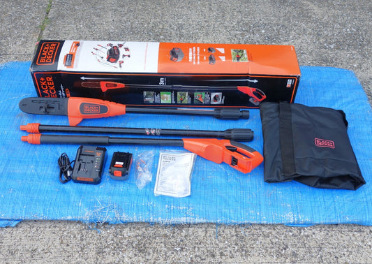 [送料無料] キレイ◆BLACK+DECKER ブラックデッカー 200mm コードレス高枝ポールチェーンソー  GPC1840LN バッテリー 充電器付き◆