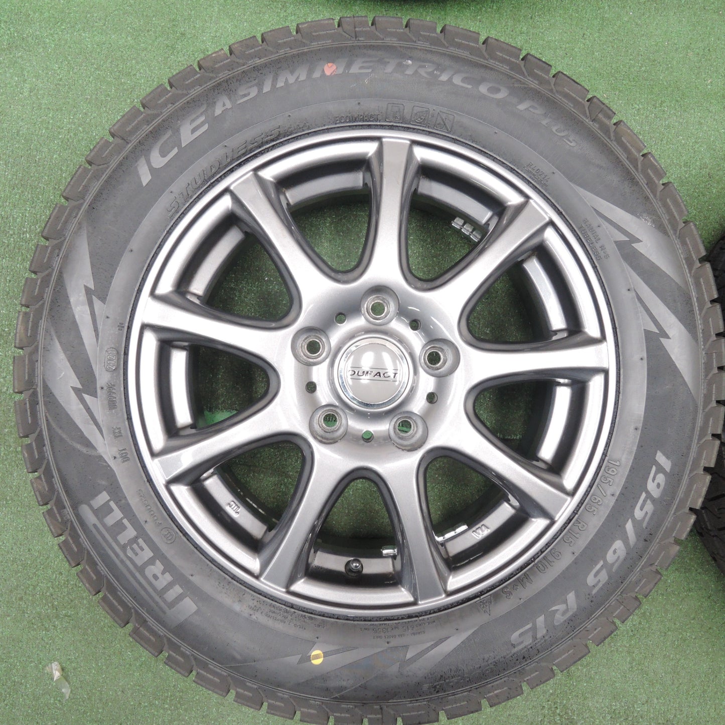 *送料無料* 超バリ溝！21年！キレイ！ほぼ10分★スタッドレス 195/65R15 ピレリ アイスアシンメトリコ プラス DUFACT デュファクト 15インチ PCD114.3/5H★4031908TNス